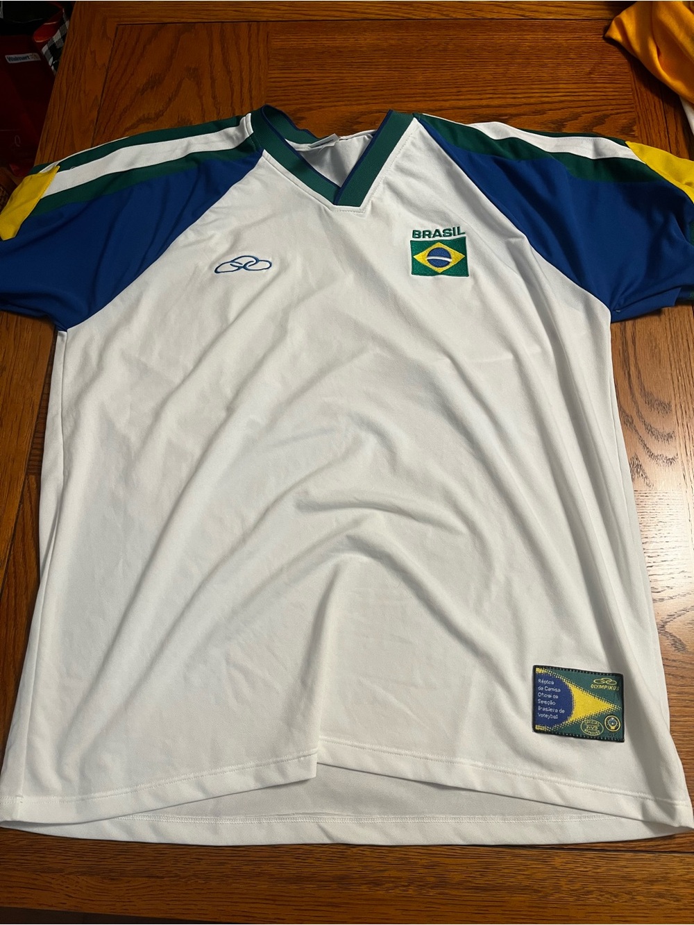 Brasil White Soccer Shirt with Blue & Green Accents